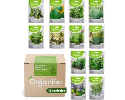 Kruidenzaden Pakket - 12 Essentiële Soorten - Moestuinzaden - Kruiden Zaden - Moestuin Pakket - Rozemarijn Plant - Citroenmelisse - Basilicum Zaden - Munt Zaden - Kruiden Zaadjes - Organifer