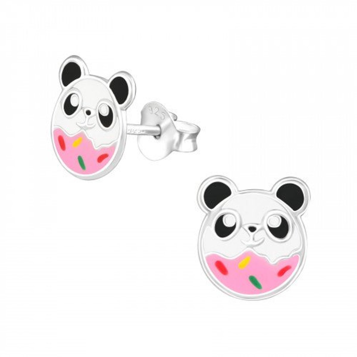 WeLoveSilver - zilver - panda donut oorstekers - kinderoorbellen - 9 mm