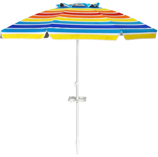 Parasol de plage Costway, 182 cm, parasol de plage, parasol de jardin, coupe-vent, robuste, UPF 50+, pliable à 30 degrés, protection solaire, avec piquet et sac de transport pour balcon, jardin et terrasse