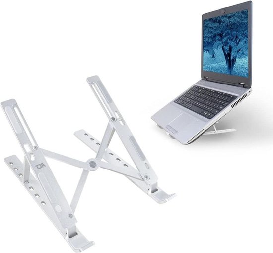 ACT Aluminium opvouwbare laptopstandaard voor bureau (Z-vorm), ergonomische laptopverhoging tot 15,6 inch, instelbare hoogtepositie, openluchtstroomontwerp - AC8135