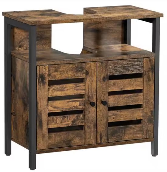 J&R Badkamerkast - Kastje badkamer - Wastafel kast - Badkamer meubel - Industrieel - Hout - Staal - Bruin - 60x60x30cm