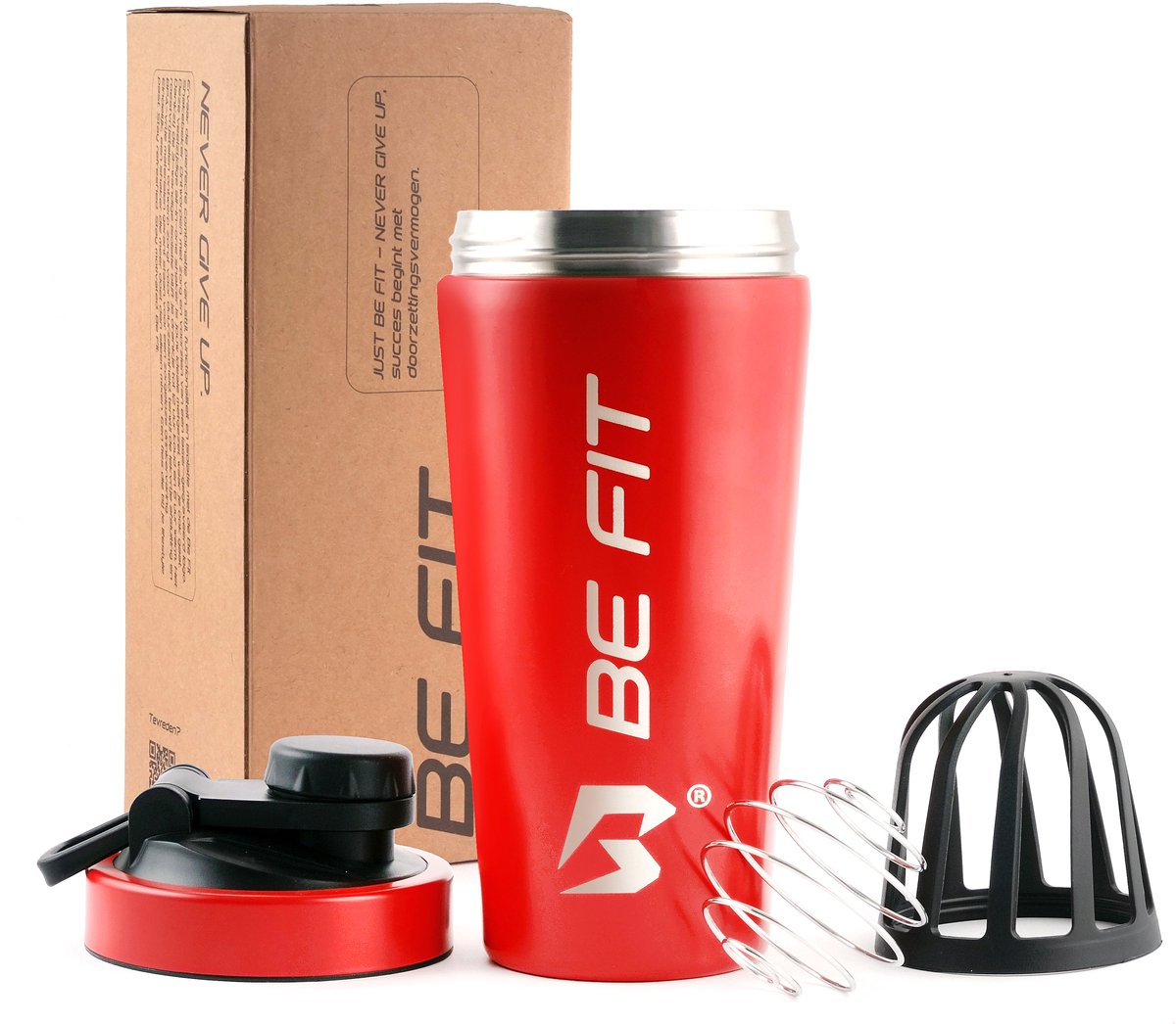 Goedkoopste Be Fit RVS Shakebeker / Drinkfles (Thermos) – 750 mL – Smoothie Beker - Premium Proteïne & Eiwit Shaker – Shake Beker - 12 uur koud – Rood