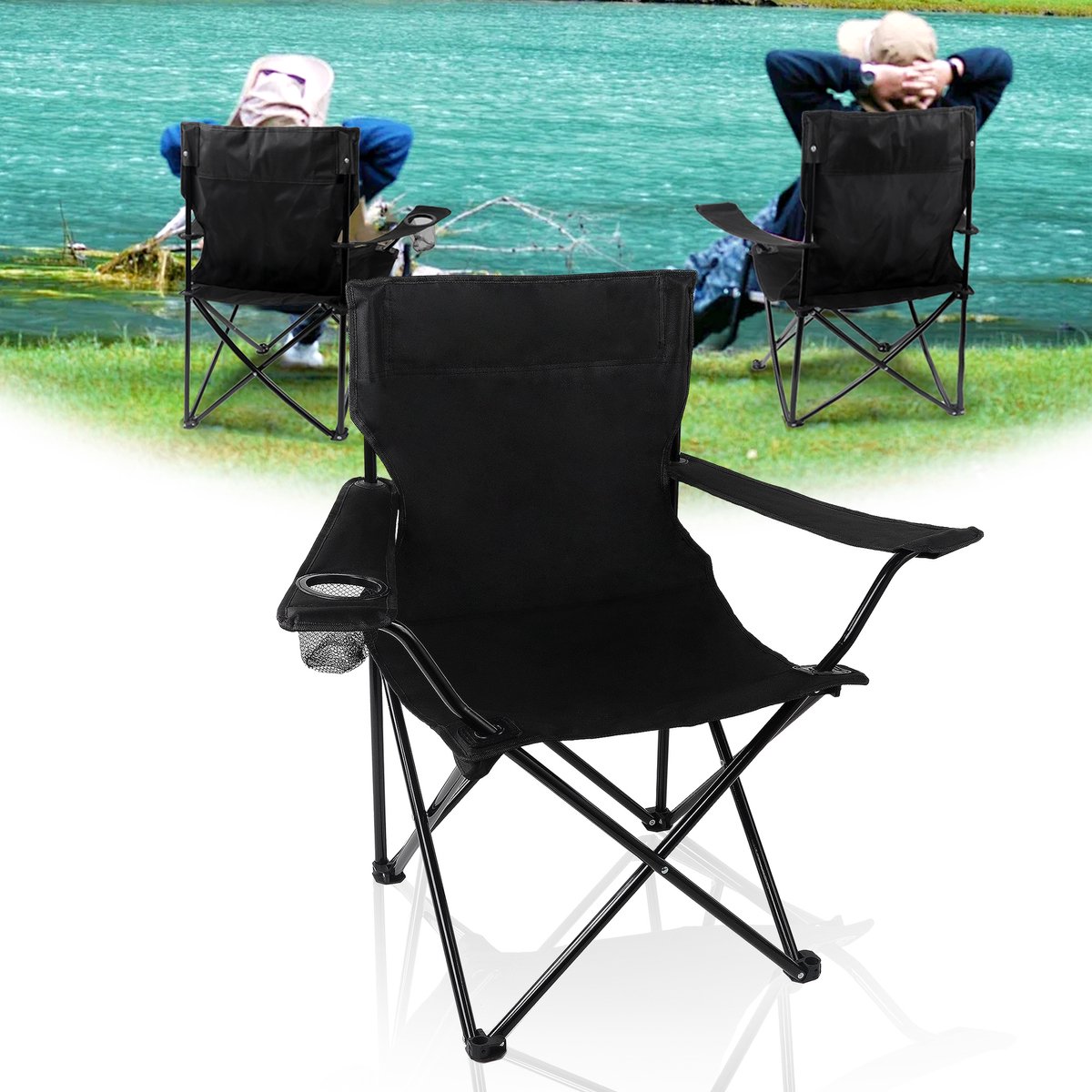 CALIYO Campingstoelen - Kampeerstoel - Opvouwbaar - Vouwstoel - Lichtgewicht Visstoel Inklapbaar - Strandstoel Draaggewicht 120 kg - Incl. draagtas - Vouwstoel - Zwart