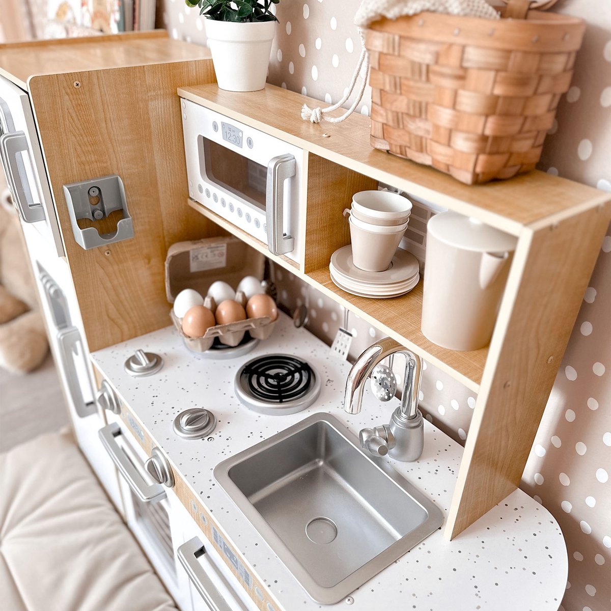 Mamabrum Houten Speelgoedkeuken XL - Kinderkeuken met accessoires - Speelgoed keuken incl pannenset, keukengerei, keukenschort, keukenset - Speelkeukentje voor kinderen vanaf 3 jaar — afbeelding 8