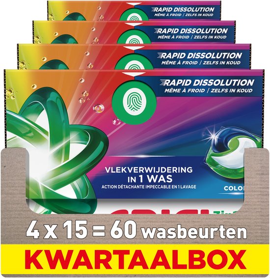 Ariel 3en1 PODS Lessive En Capsules - Color - 4 x 15 Lavages