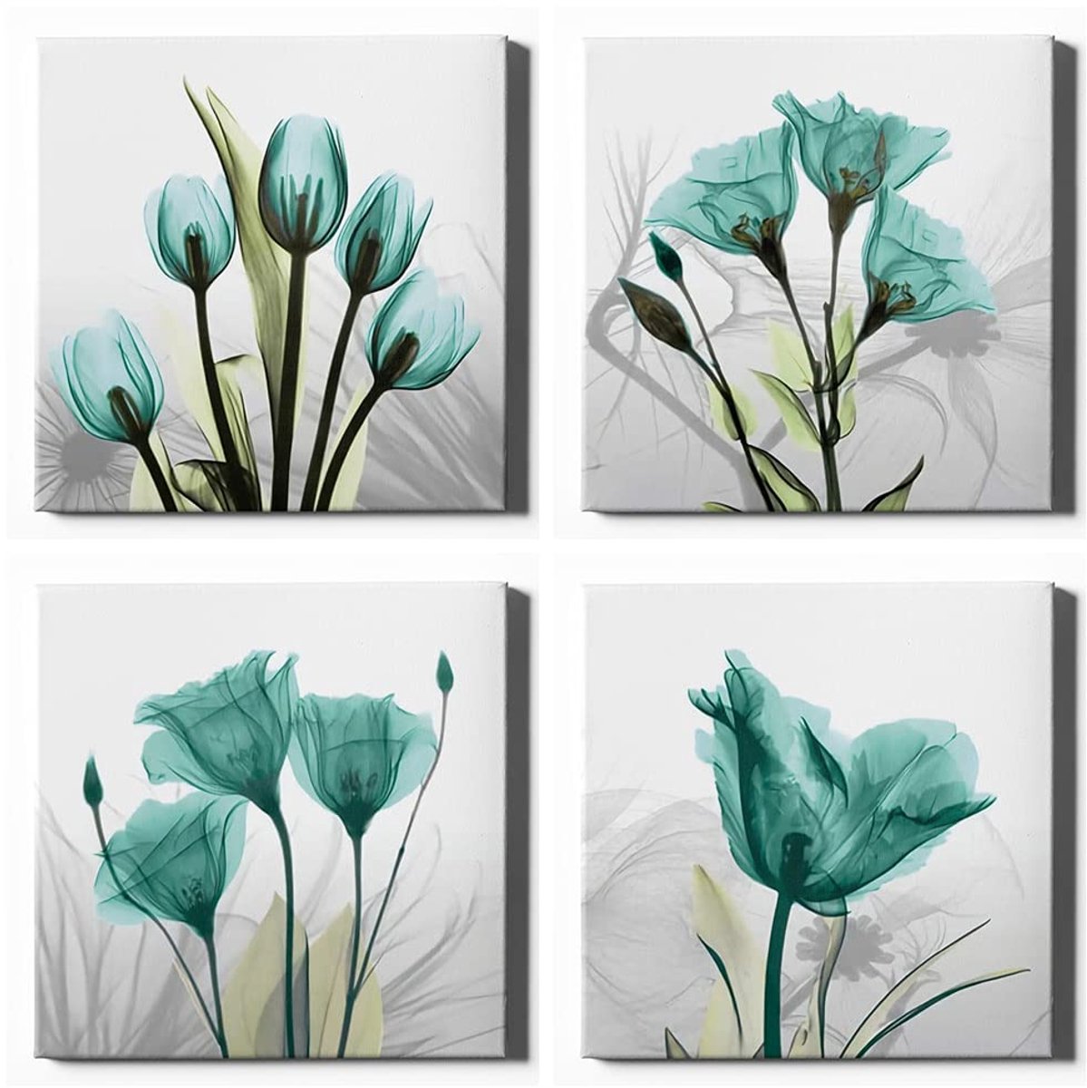 Ibenzoa Set van Vier Decoratieve Canvasafbeeldingen met Houten Lijst voor Huis en Kantoor tulp