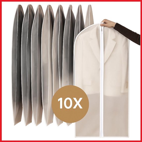 Kledingzak - Opbergtas kleding - 10x XL Kledingzakken met rits- 60x140 - Beschermhoes voor kleding - Opberg - Bagage - Semi-transparant