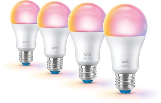 WiZ Voordeelverpakking - E27 - met 4 standaardlampen - Mat - 60W - 806lm - Wit en Gekleurd Licht - Slimme LED Verlichting - Werkt met Apple HomeKit, Alexa en Google Home - Tunable White and Color