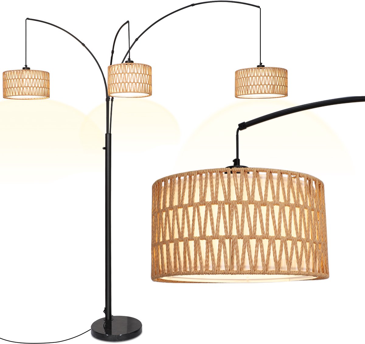 Rotan vloerlamp Sterre -16cm- - - Ibizastijl lampen en accessoires van rotan, bamboe en jute