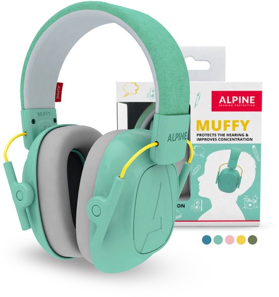 Alpine Muffy Kids Gehoorbescherming kinderen – Oorbeschermers kinderen - Oorkappen kinderen - Verminderd omgevingsgeluid en verhoogd de concentratie - Handig voor in de klas of bij luidruchtige events – Mint – Demping 25 dB