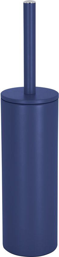 Blauwe AKIRA toiletborstel met deksel, vrijstaand. Gemaakt van mat staal.