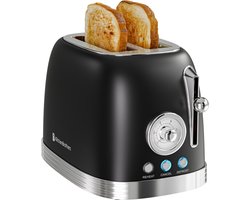 KitchenBrothers Retro Broodrooster - Toaster - 6 Warmteniveaus - 2 Extra Brede Sleuven - BPA-vrij - 815W - Zwart