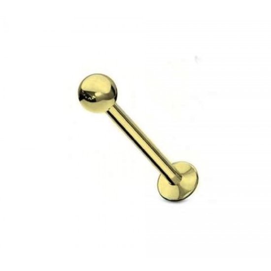 Labret en titane Lev Bijoux 1,2 mm - Barre de 8 mm - Menacé extérieurement - Or - Piercing - Piercing labret - Barre de piercing nez - Piercing tragus - Or - Piercing oreille