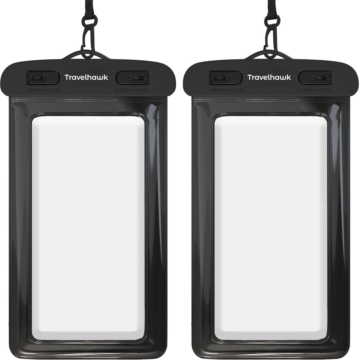 Travelhawk Waterdichte Telefoonhoesjes - Drybag Set van 2 stuks - Onderwater Hoesje - Waterdichte telefoonzakje - Geschikt voor alle Smartphones - Ook voor paspoort & betaalpassen - Doorzichtig - Water - Vakantie - Zwemmen - Telefoon - Waterdicht