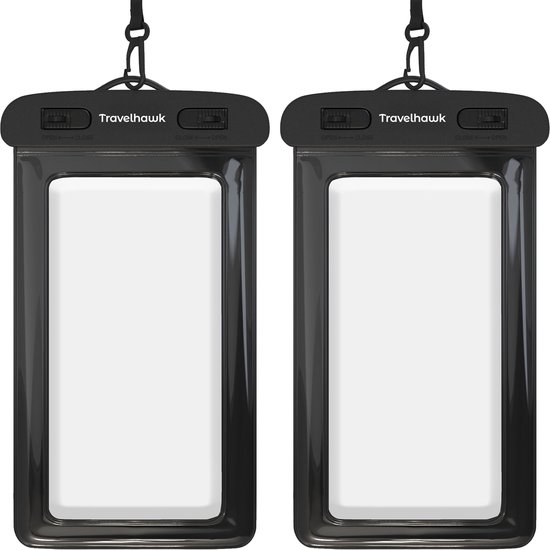 Travelhawk Waterdichte Telefoonhoesjes - Drybag Set van 2 stuks - Onderwater Hoesje - Waterdichte telefoonzakje - Geschikt voor alle Smartphones - Ook voor paspoort & betaalpassen - Doorzichtig - Water - Vakantie - Zwemmen - Telefoon - Waterdicht