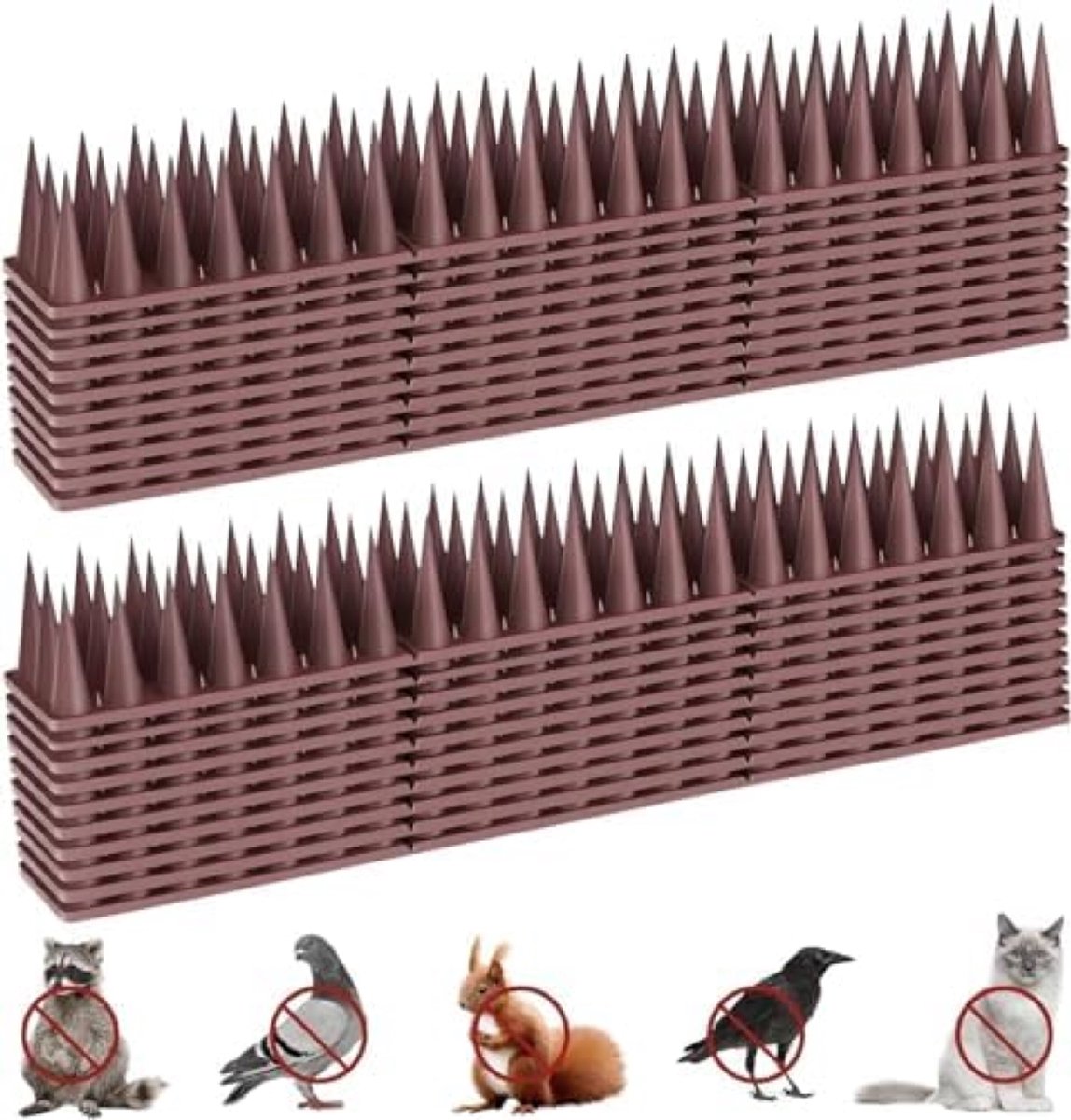 Duivenafweer spikes 5,7 meter, kunststof vogelafweer voor balkon, dak, tuin, hek en vensterbank, set van 20 stuks in bruin
