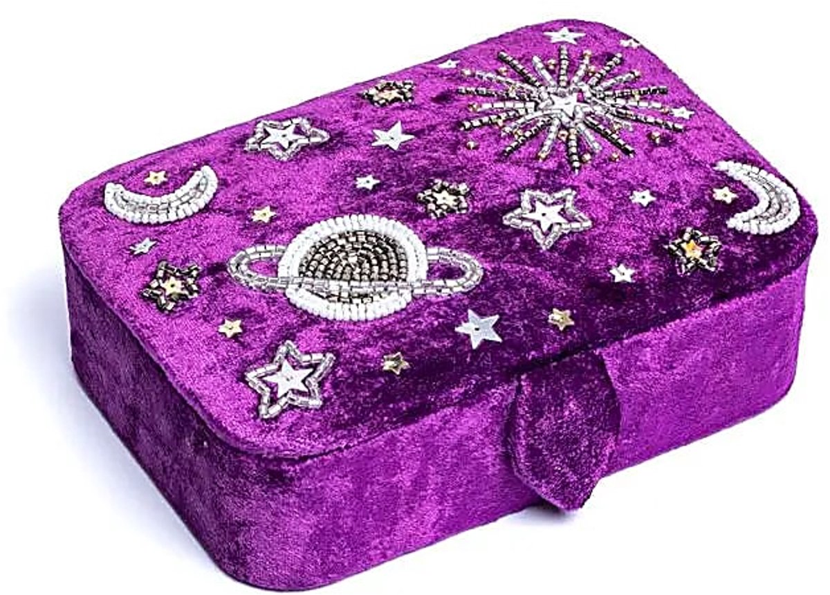 Sieraden / tarotdoos fluweel paars met galaxy