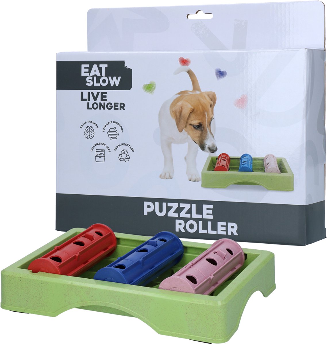 Eat Slow Live Longer Roller - Anti Schrokbak Hond - Hondenspeeltjes - Hondenspeelgoed Intelligentie - Hondenpuzzel - Hondenvoerbak