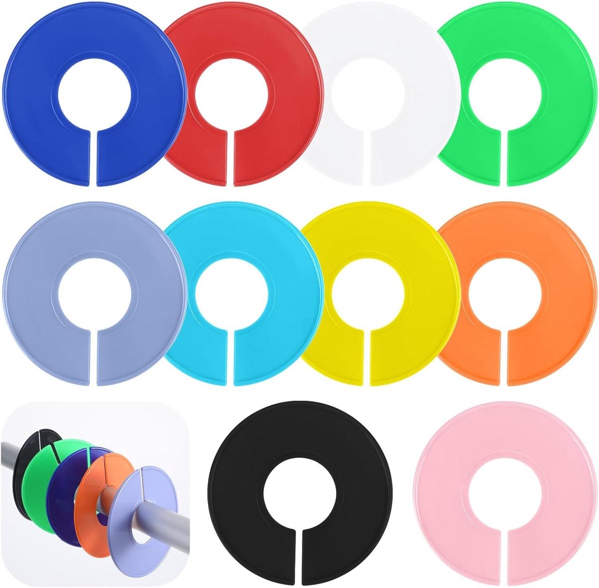 10 stuks kastverdelers voor hangende kleding - Plastic rekverdelers - Ronde kleding kastlabels - Herbruikbare afscheiders