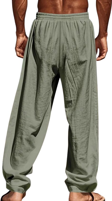 Pantalon en lin Bovista pour homme - Pantalon d'été - Adultes - Pantalon long - Pantalon de plage - Été - Style Ibiza - Vert - Taille XXL