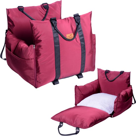 Dogs&Co Luxe Honden autostoel Royal+ Bordeauxrood Waterproof - Zeer luxe hondenmand voor in de auto - One Size - Comfortabele honden aut