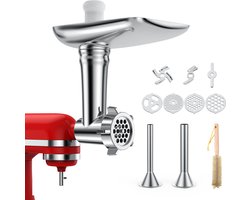 MMOBIEL Vleesmolen-Opzetstuk voor KitchenAid Standmixer – Opzetstuk voor Keukenhulp met 4 Maalschijven, 2 Worstvulbuizen, 2 Maalmessen – Vleesmolenaccessoires voor KitchenAid