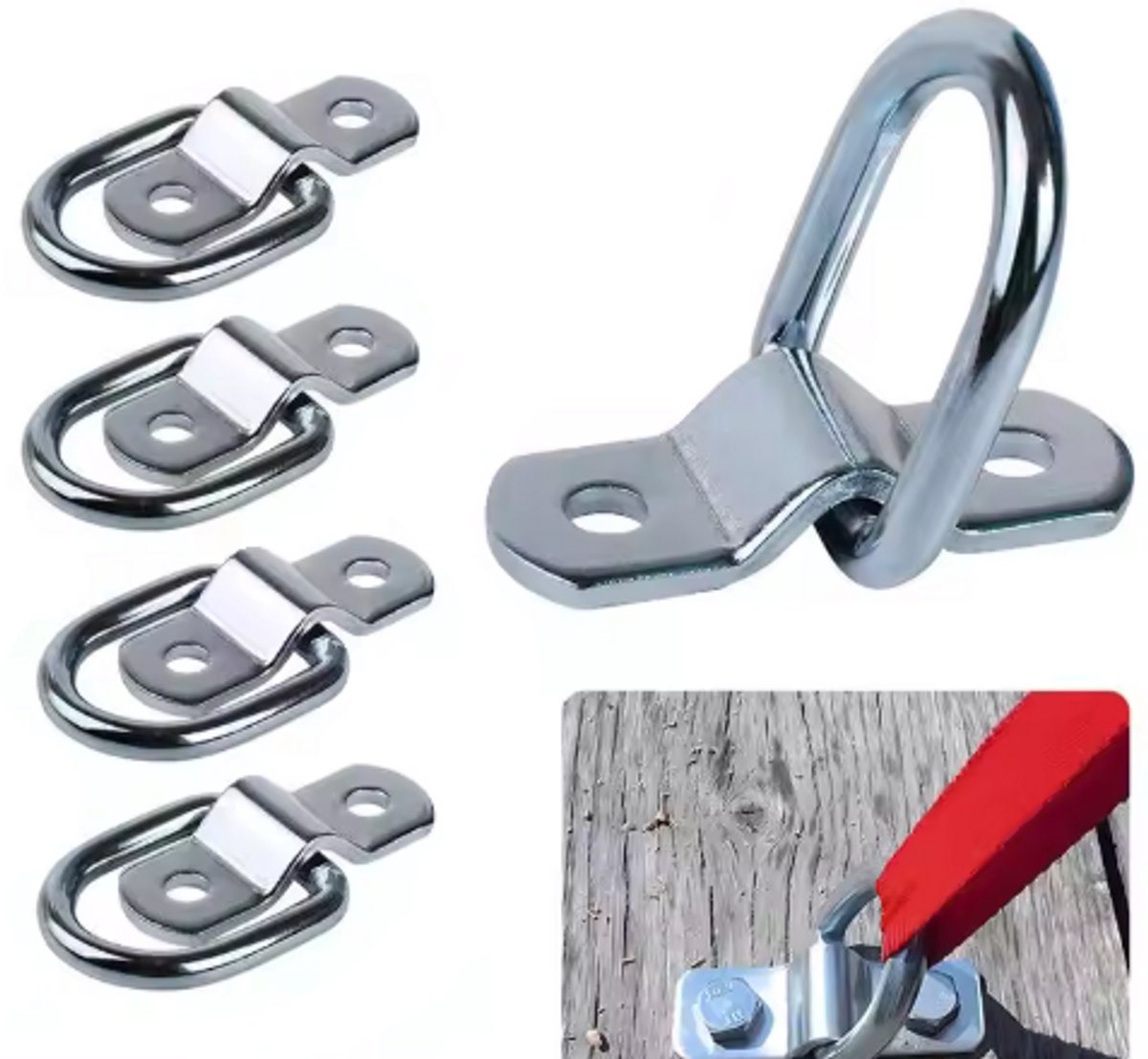 TLVX 4x Zeer Sterke Ankerpunt 4x6cm - D-Ring - Trek Ring - Vastzetankers - Sjorring - Montage Beugel - Pull Haken - Spanner - Muuranker - Grondanker - Auto - Boot - Vrachtwagen - Aanhanger - Bestelwagen - Bouw - Doek - Touw spannen - 4 stuks