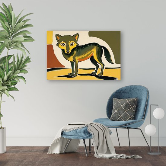 Expressieve abstracte wolf kunst - Wolf canvaskunst - Canvas dieren - Expressionisme - Interieurdecoratie - Canvas keuken - canvas 60x40 cm