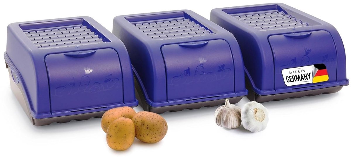 Aardappelbewaardoos | 3x klein 3,5L | Marineblauw | Uiendoos | Groentebox stapelbare aardappelbox uienopslag aardappelmand fruitcontainer aardappelbox voedselopslagcontainer wortels