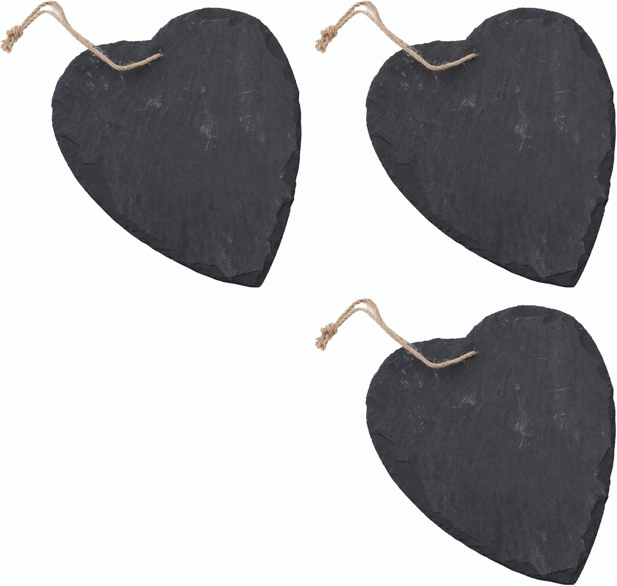 Leisteen hart om op te hangen met jute lint leisteen bord decoratie wanddecoratie (3,10 cm hart)