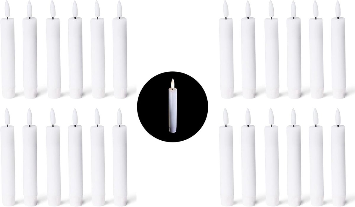 Set van 24 LED-kaarsen met taps toelopende vorm - kaarsen van echte was met bewegende vlam en timer - 12,5 cm hoog voor een diameter van 2,2 cm / 2 AAA-batterijen vereist - LED-kaarsen met bewegende vlam