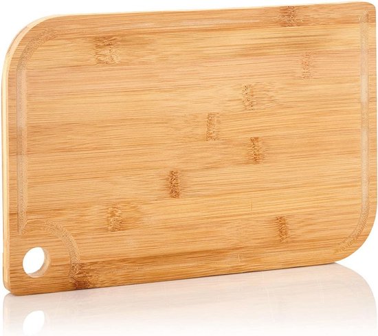 WENKO Snijplank, bamboe, antislip, M , keukenplank, snijplank met sapgoot en handvat, snijvriendelijk, bamboe, 33 x 1,5 x 23 cm, bruin