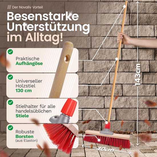 Straatbezem met steel 40 cm set I bezem stoffer en blik I Elaston rood I met draad I straatbezem brede tuinbezem buitenbezem buitenbezem buitenterrein van Kreator — afbeelding 2