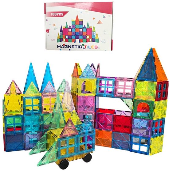 Magnetisch Bouwspeelgoed - 100 Stuks - Bouwstenen - Magnetic Tiles - Bouwblokken - Magnetische Tegels - 3D Constructie Bouwen - Montessori - Bouwspeelgoed - Educatief Magneten Speelgoed voor Kinderen - Kasteel