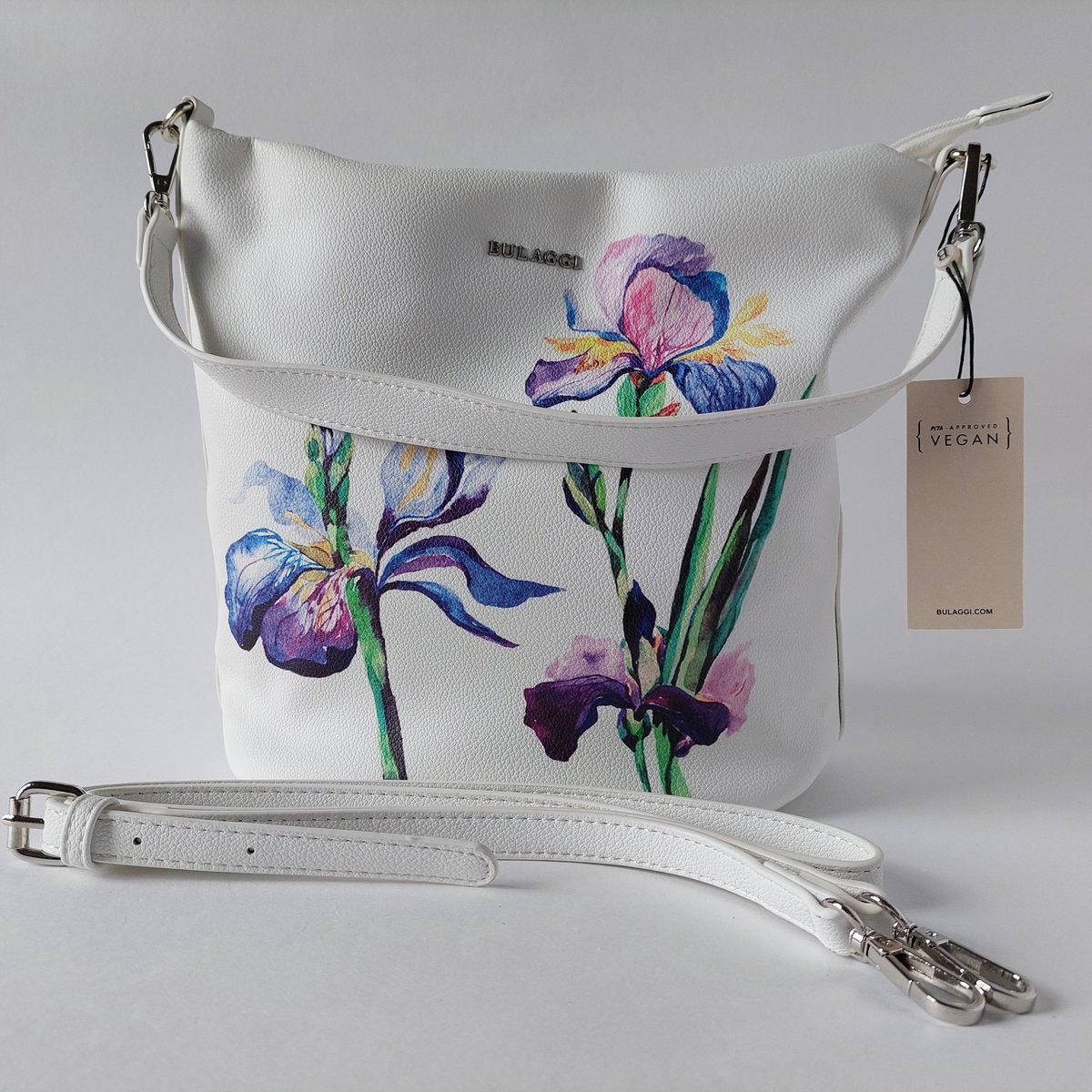 schouder tas - bloem motief – Iris - zomers & ruim – PU leer – blauwe voering – dames Handtas