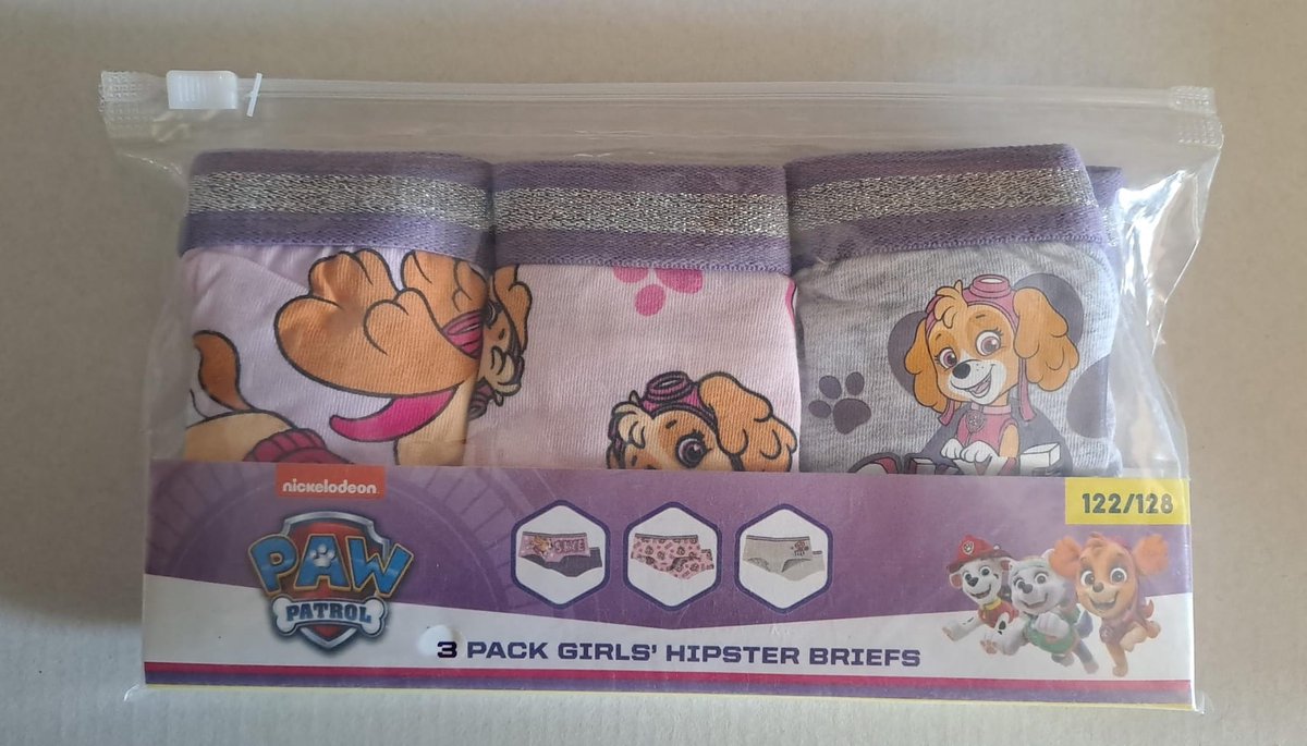 PAW Patrol Skye Hipster-128 3 stuks (paarse rand) Roze/grijs