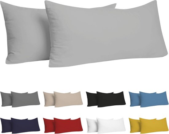 Kussensloop 50x80 cm (2 pièces) - 100% Katoen - Hypoallergénique et durable - Grijs