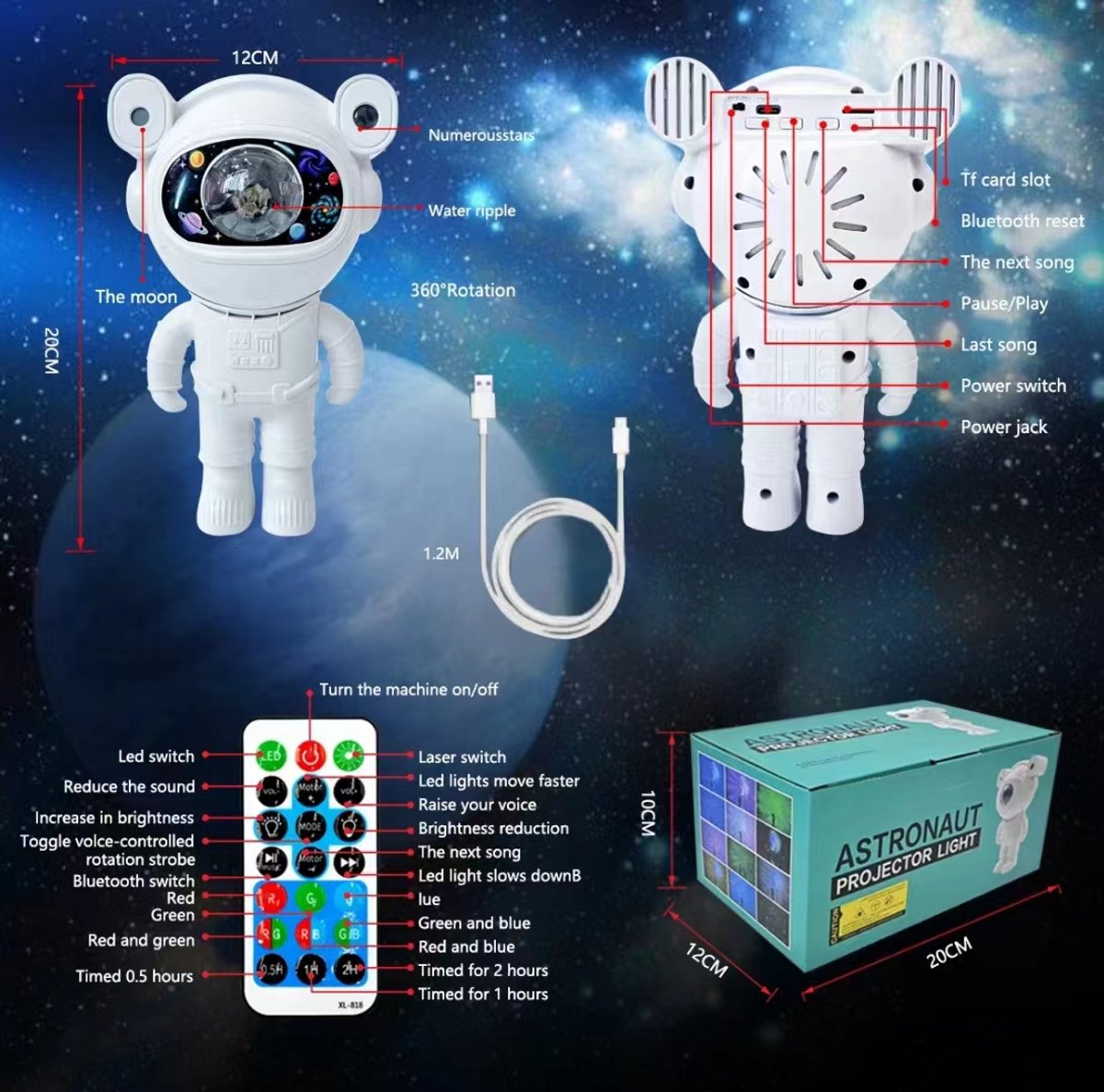 Bluetooth Astronaut Star Light Projector LED Slaapkamer Sfeer Nachtlampje Aurora Moon Nebula Galaxy Verlichting voor kinderen – foto 6
