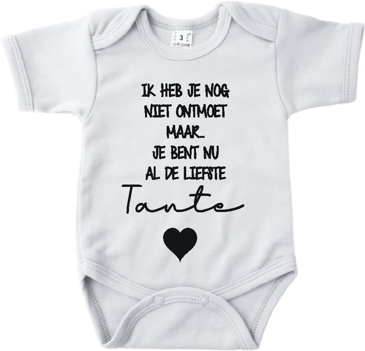 Baby romper met tekst zwangerschap aankondiging | Ik heb je nog niet ontmoet maar je bent nu al de liefste Tante | Wit | korte mouw | maat 56 cadeautje zwangerschap aankondiging bekendmaking | Cadeautje 100% katoen.