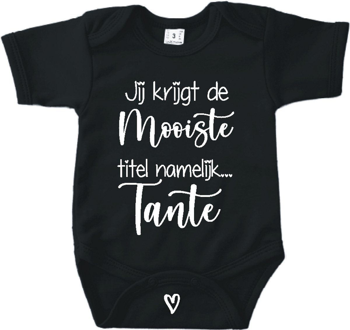 Baby romper met tekst zwangerschap aankondiging | Jij krijgt de mooiste titel namelijk Tante | Zwart | korte mouw | maat 56 cadeautje zwangerschap aankondiging bekendmaking |Cadeautje 100% katoen.