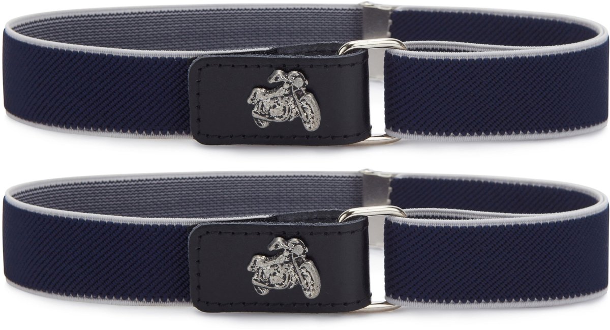 Ladeheid 2x Kinderriem - Riem - Jongens - Broekriem - Verstelbaar - Polyester - LA-TG-P15S - Donkerblauw/Grauw/Motorfiets - 62 cm x 2,5 cm