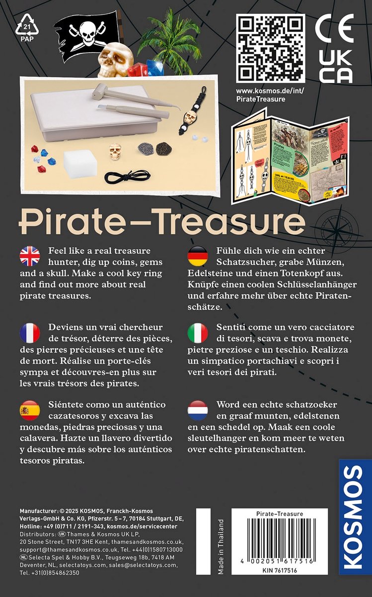 KOSMOS Dig Out Pirate Treasure - Opgravingsset - Graaf een Piratenschat Op - Inclusief Munten, Edelstenen, Parels en Schedelhanger - Maak Je Eigen Sleutelhanger - STEM Speelgoed - Vanaf 7 Jaar — afbeelding 2