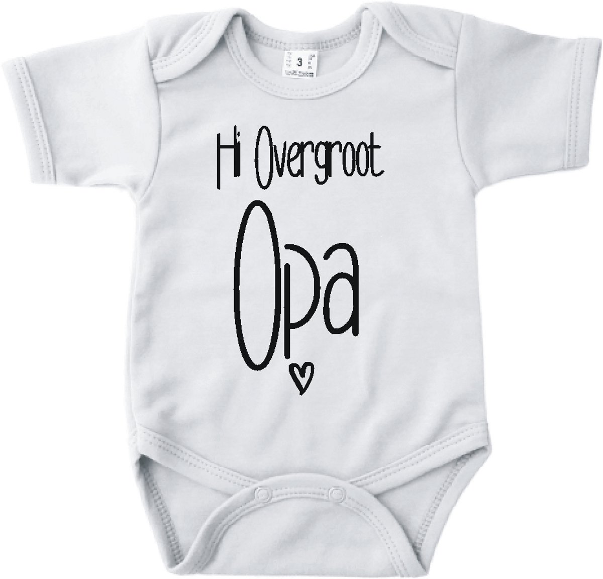 Baby romper met tekst zwangerschap aankondiging | Hi overgroot opa met hartje | Wit | korte mouw | maat 56 cadeautje zwangerschap aankondiging bekendmaking | Cadeautje 100% katoen