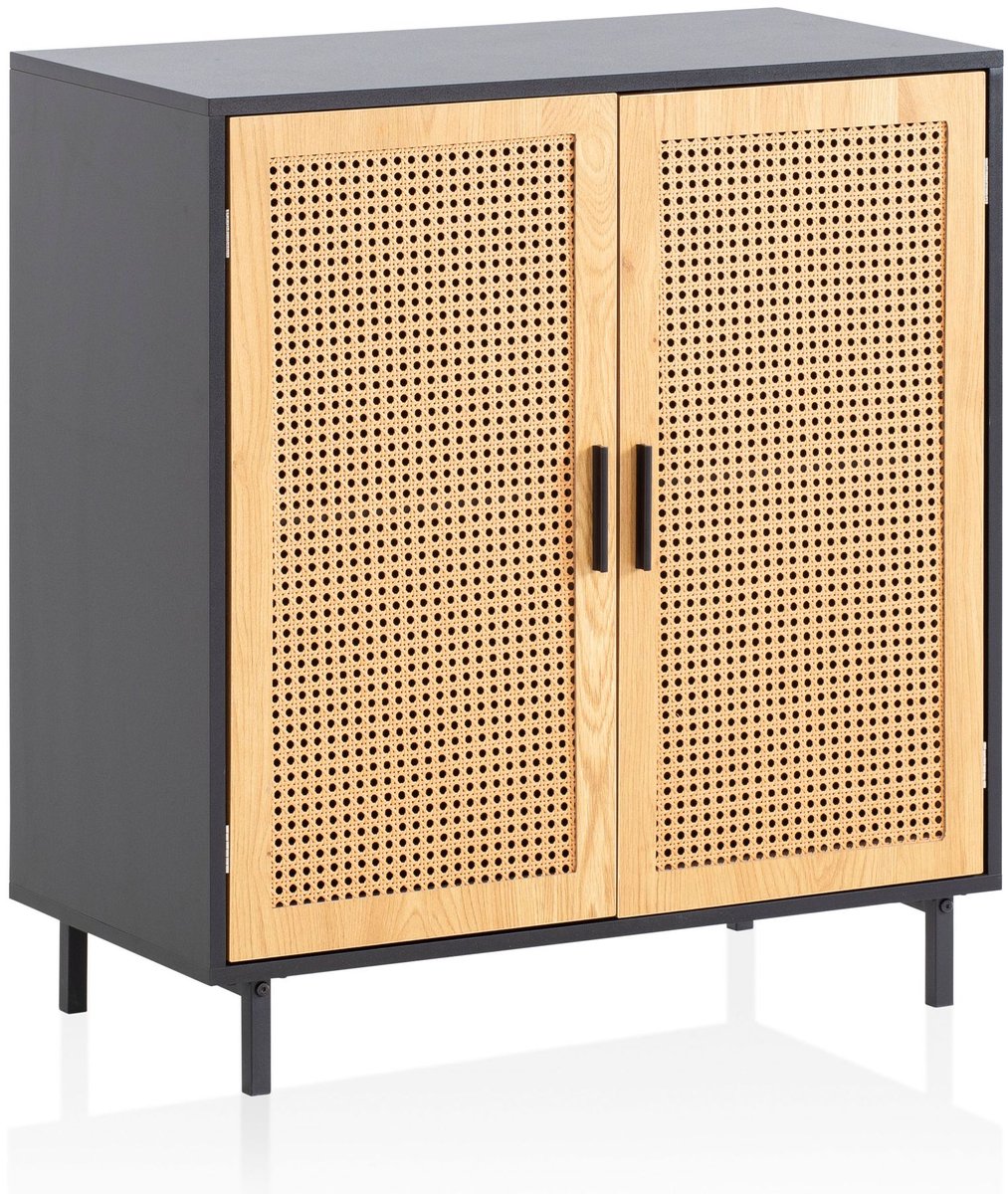 dressoir 80x86,5x40 cm ladekast zwart met Weens vlechtwerk, hoge ladekast tijdloos, staande kast woonkamer met 2 deuren, dressoir rotan