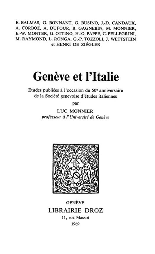 Cahiers d'Humanisme et Renaissance - Genève et l'Italie