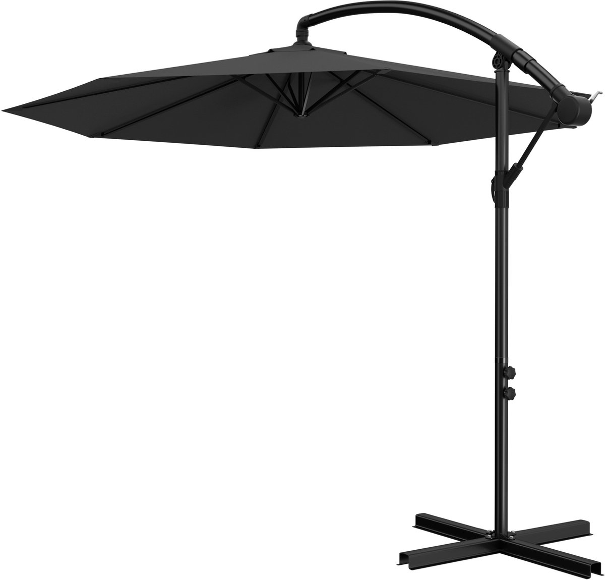 Aufun Aluminium parasol - 300 cm - met slinger - hoogte verstelbaar - voor balkon, tuin, terras - donkergrijs