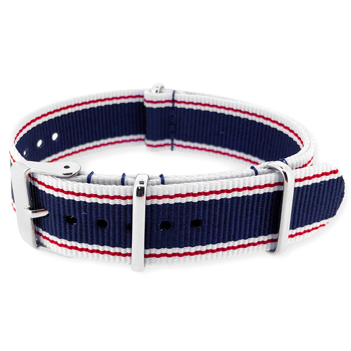 NATO Horlogeband G10 Military Nylon Strap - Original NATOS.com® - Selvedge Blauw Wit Rood 18mm