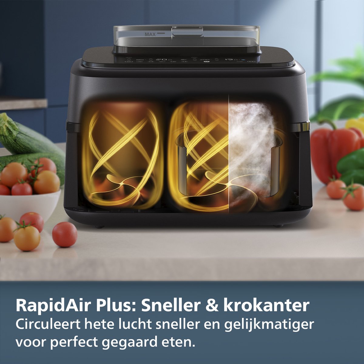 Philips 5000 Series Dual Basket Airfryer - NA551/00 - Stoomfunctie - Dubbele Mand - 9L - Tot 6 Personen — afbeelding 6