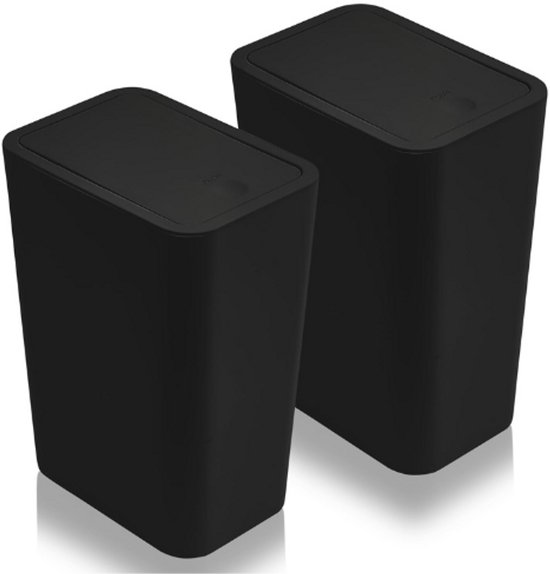 Accmuzzy 3 Stuks 9 L Badkamer Vuilnisemmer, Hondenveilige Badkamer Vuilnisbak, Smalle Slaapkamervuilnisemmer met Deksel, Touch-Top Toilet, Vuilnisemmer voor Kantoor, Woonkamer, Keuken, Toilet (Zwart