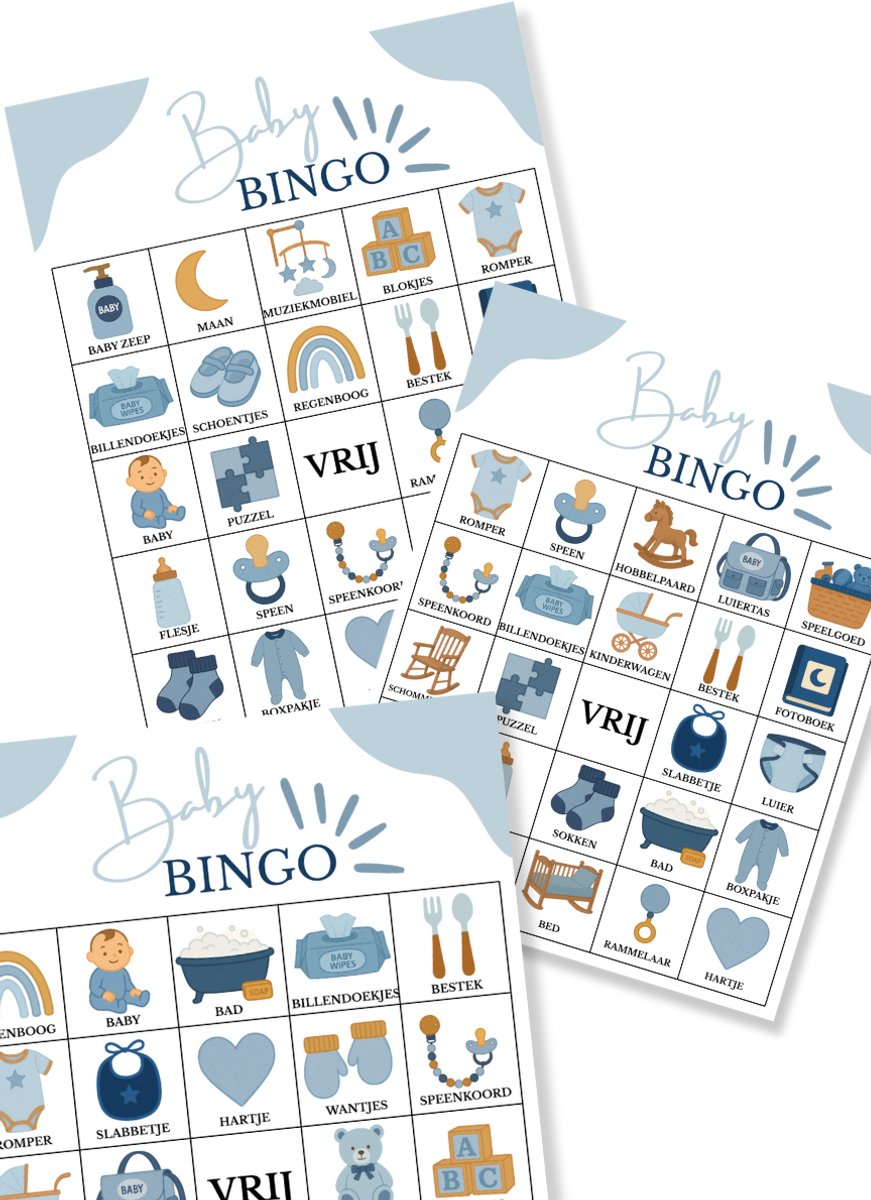 Babyshower Invulkaarten - 20 stuks - Babyshower Spelletjes - Babyshower Bingo - babyshower Jongen - Baby Blauw